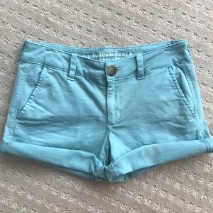 American Eagle Blue Twill Midi Shorts